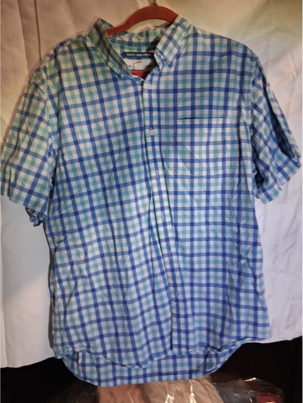 Old Navy The Classic Shirt Slim Fit Blue Plaid Button-Down Short Sleeve XL G2